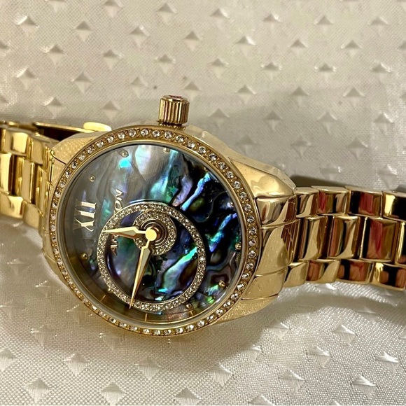 Rare ARAGON Ronda 762 Gold Star Halo Abalone Swarovski Crystals Stainless Steel - Picture 3 of 5
